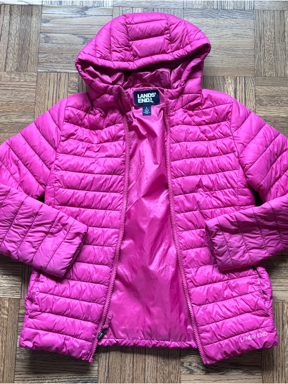 Lands' End Bright Pink Packable Hooded Puffer Jacket - Kids